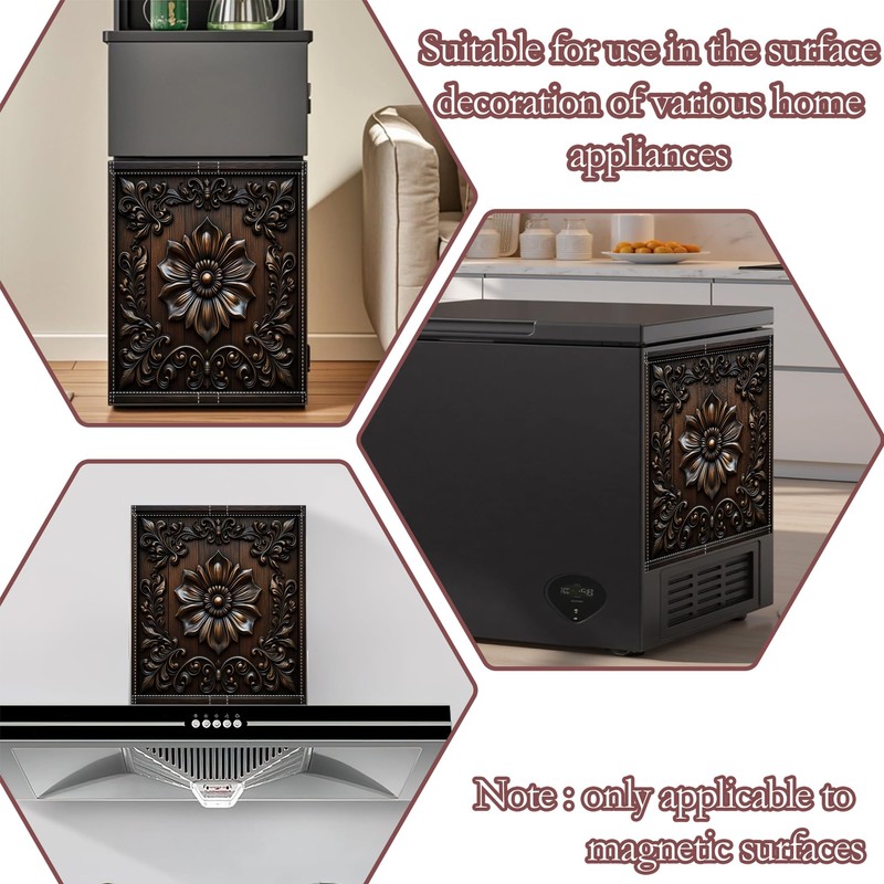 Dark Black Wooden Flowers Dishwasher Magnet Cover for Kitchen Décor