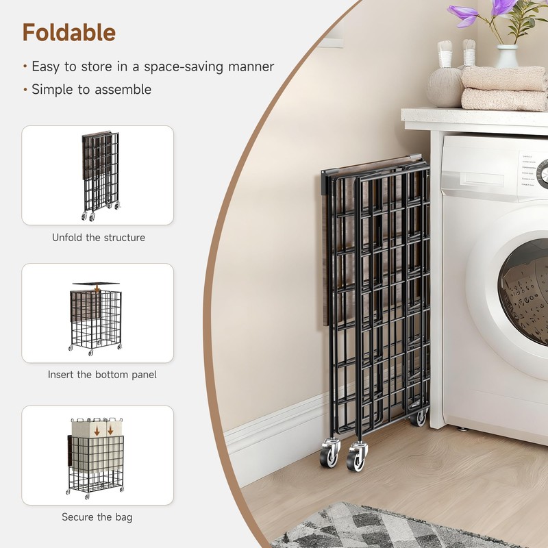 DXIGUSO Laundry Basket with Wheels, Heavy Duty Laundry Sorter 2