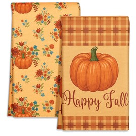 Miss Adola Fall Kitchen Towels Set of 2 - Fall Kitchen Dish Towels 18x26 Inches Decorative Autumn Themed Towel for Thanksgiving Harvest, Absorbent Hand Towel with Hanging Loop, Retro Fall Pumpkin