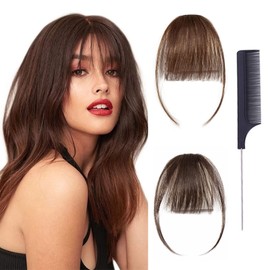 Clip-In Bangs, Hair Clip-In Fringe, Clip-In Extension, Natural Bangs, False Hair Clip, Clip-In Fringe Extension, with a Wig Comb, Natural, Girls (2 Pieces)