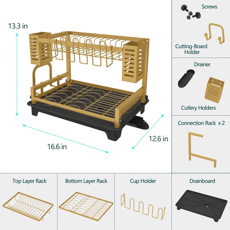 B-Land Dish Drying Rack, 2 Tier Dish Racks for Kitchen