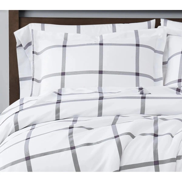 Truly Soft Printed Windowpane 3 Piece Comforter Set White/Charcoal Grey