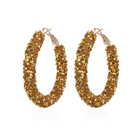 Glitter Hoop Earrings Bohemian Sparkle Resin Rhinestone Wrapped Hoop Dangle Earrings for Women (Gold)