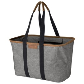 CleverMade Collapsible LUXE Tote - Gray Black 1 Pack 30L / 8Gal - Reusable Utility Grocery Shopping Storage Bag Organizer w/ Handles Reinforced Bottom