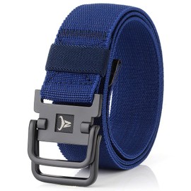 TENINE Elastic Belts for Men Women, Tactical Nylon Canvas Belt Military Heavy Duty Sports Belts with Double D-Ring Buckle 1.5 Inch Webbing Outdoor Men's Belt EDC Molle Stretch Belts (Blue)