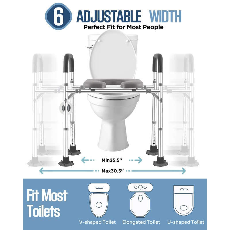 Toilet Seat Riser Extra Wide, 500lb Raised Toilet Seat with