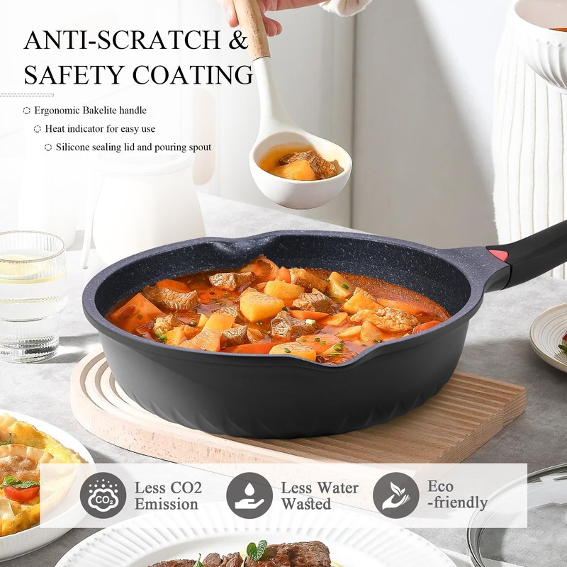 Vinchef Nonstick Skillet with Lid, 12.5In Aluminum Deep Frying/Saute Pan
