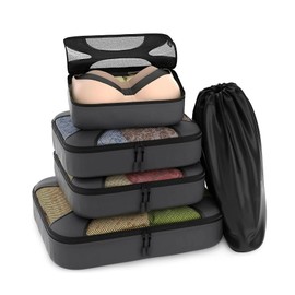 Travel Mesh Organizer 5 Piece Packing Cube for Luggage Suitcase With Laundry Bag (Grey)