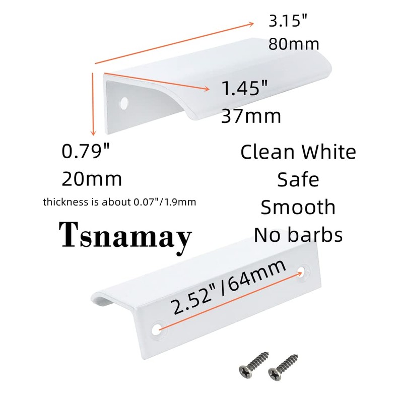 Tsnamay 2Pcs 3.15" White Arc Surface Pull,White Edge Pulls Furniture