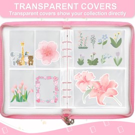 Sticker Organizer, Sticker Collecting Book, Sticker Binder Holder, Sticker Album for Adult Kids, 220 Pockets and Zipper Closure, A5 Blank Sticker Container, 4 Types of Transparent Pockets (Pink)