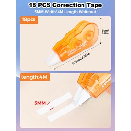 Hengxinchen Pack of 18 Mini Correction Tape 4 m x 5 mm Correction Mouse Mini Correction Pen Colour Correction Tape Mini Correction Tape for Students Office School Teacher
