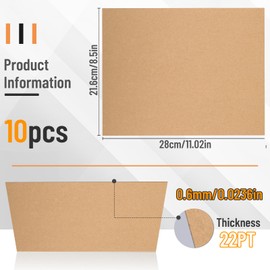JNENERY 10 Chipboard Sheets 8.5 x 11", 22pt Book Board for Bookbinding, Cardboard for Crafts, Thick Chipboard and Sturdy Kraft Board Thin Cardboard Sheets for DIY Projects, Packaging (Kraft)