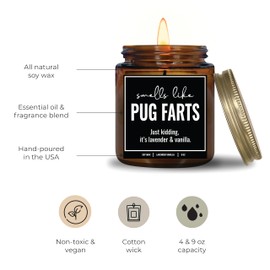 YouNique Designs Smells Like Pug Farts Soy Candle Pug Gifts for Pug Lovers - 9oz Pug Candle Gifts for Dog Lovers - Dog Farts Candle Funny Pug Gifts, Dog Mom Gifts, Dog Themed (Lavender & Vanilla A)