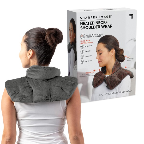 Heated Neck & Shoulder Wrap By Sharper Image - Microwavable Warm & Cooling Plush Pad with Aromatherapy (100% Natural Lavender & Herb Spa Blend) - Soothe Pain & Tension Relief Therapy, Valentine's Gift