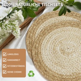 MI CASA Boho Washable Place Mats, Set of 6, Round Place Mats with Coasters, Made of Natural Cotton, Handmade Placemats, Round, Heat Resistant for Dining Table, Wedding, Christmas