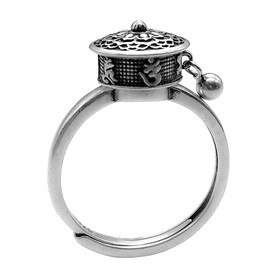 Tiny Bead Ball Dangling Stackable Ring for Women Teen Girls Round Ball Dangle Drop Carved Flowers Open Adjustable Rotation Stress Relief Thin Finger Band Ethnic Faith Amulet Silver Plated Rings