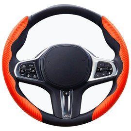 WOCOCN Steering Wheel Cover,Carbon Fiber Car Steering Wheel Cover with Non-Slip Lining,Universal Fit Most of Car Interior Accessories (Orange)