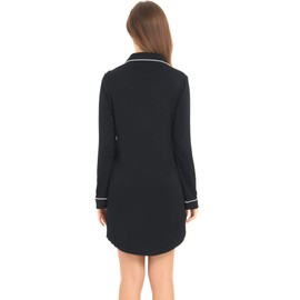 Cherrydew Women Long Sleeve Nightgown Bamboo Viscose Super Soft Comfy Cooling Breathable Sleepwear Button Down Sleep Shirts(Black,M)