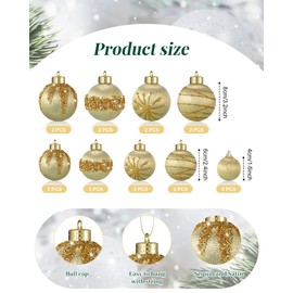 Poen 24 Pcs Christmas Balls Ornaments 3 Size Satin Silk Xmas Hanging Ball Decorations Luxury Shatterproof Christmas Tree Decor for Xmas Holiday Wedding Party Decoration (Gold)