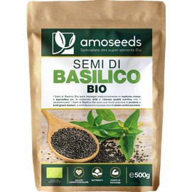 Semi di Basilico Bio 500G | Sazietà, Rinfrescanti, Ricchi di Proteine | Simili ai semi di Chia | Qualità Superiore