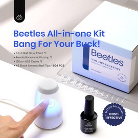Beetles Gel Nail Kit Almond Short, 500Pcs Pre Shaped Clear Extra Short Almond Gel Nail Tips Easy Nail Extension Set with 5 in 1 Multifunctional Nail Glue Base Uv Led Nail Lamp Nail Art Gifts for Women