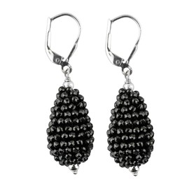 CRYSTALIS Black Spinel Crochet Beaded Drops Earring Set, Dainty Pair Jewelry for Women, Natural Micro Beads Gemstone, Chakra Healing Crystal, Wardrobe Essential Jewelry, 925 Sterling Silver
