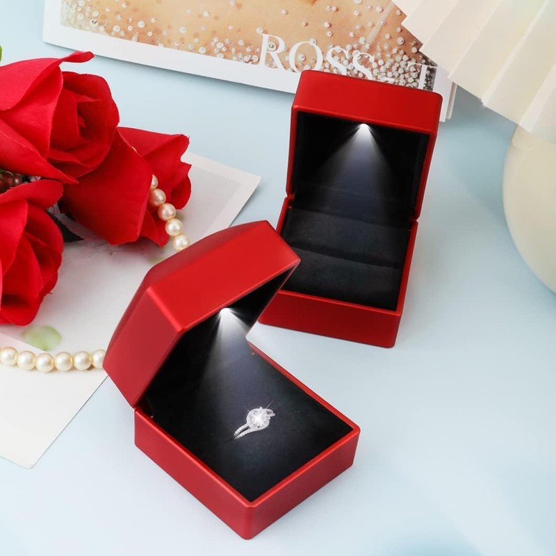 KEISIMI Luxury Ring Box with LED Light, Ring Box for