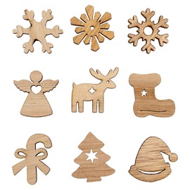 ledmomo Christmas Ornaments Wooden Mini Wood Chip Snowflake Angel Reindeer Socks Candy Bell Tree Hat 100pcs