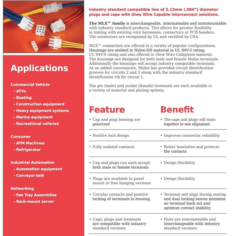 Molex - 20A Connector w/14-20 AWG, Wire Connector - 2.13mm