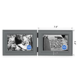 Tamolus 4x6 Double Horizontal Hinged Picture Frame Folding Photo Frame in Gray Pine Wood with Real Glass for Tabletop X3-HUI-2H46