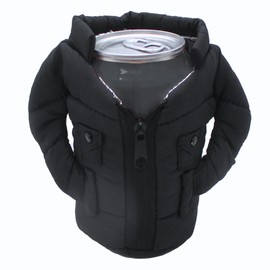 Gadgetime USA Can Cooler Vest - Insulated Beverage Cooler - Can Cover - Reusable Zip Up Can Jacket - Cute Sleeve for Canned Beverages & Beer - Funny Gift for Friends & Family - Black