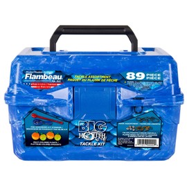 Flambeau Outdoors 355BMR Big Mouth Tackle Box 89-Piece Kit, Complete Starter Fishing Tackle Kit with Stringer, Hooks, Bobbers and more - Pearl Blue Swirl