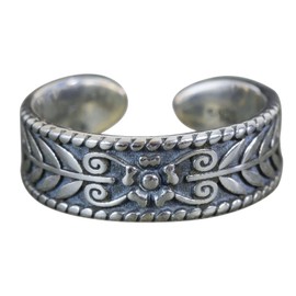 NicoWerk SRI803 Women's Silver Ring Vintage 925 Sterling Silver Blackened Band Ring Olive Branch with Pattern Adjustable Open, Metal