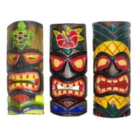 WorldBazzar Set of 3 Polynesian Hawaiian Tiki Bar Style Wall Masks 12 inches Island Art