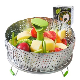 SHIKORI Steamer Basket,Stainless Steel Vegetable Steamer Basket Folding,Folding Expandable Steamers,Expandable to Fit Various Size Pot-Green 9 in