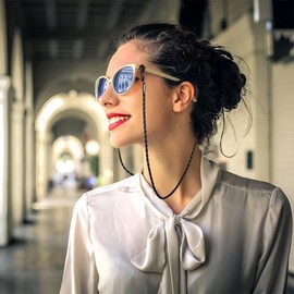 Pack of 4 Leather Glasses Cord, Braided Glasses Cord, Universal Glasses Straps, Glasses Chain, Adjustable Glasses Cord for Men and Women (Black + Brown + White + Grey)