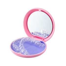 CHANGJIQ マウスピースケース 小型 リテーナーケース 義歯矯正用リテーナーボックス 部分入歯入れ容器 防水マウスピース入れ 磁気開閉 軽量 密閉 多機能 部分入れ歯収納ボックス 矯正ケース 携帯用収納ケース ミラー付き 義歯収納容器 携帯便利 (ピンク)