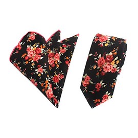 Secdtie - Corbata de algodón para hombre, diseño floral y bolsillo cuadrado, 02, Talla única