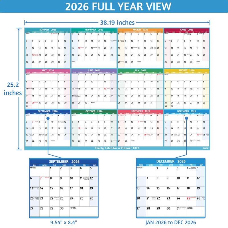 Yearly Wall Calendar 2026 - Large Yearly Calendar 2026, Jan