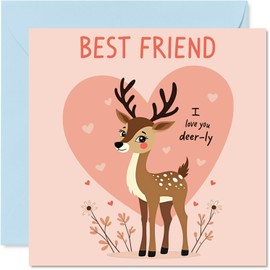 Best Friend Birthday Card - Cute Deer Love Heart - Happy Birthday Card for Best Friend from Friends Bestie, 145mm Love Heart Bday Greeting Cards