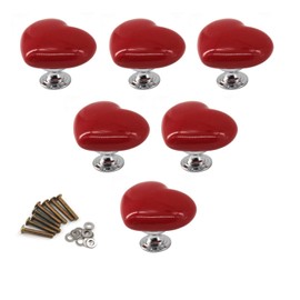 Zerniple Red Ceramic Handle Pull Door knobs Cabinet Handles for Children's Room (6 Pieces)