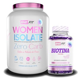 BHP NUTRITION- SHE FIT WOMEN ISOLATE ZERO 1.82 LBS | SHE FIT BIOTINA 100 CAPS (HELADO DE FRESA)