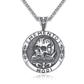 ONEFINITY Memento Mori Necklace 925 Sterling Silver Memento Mori Pendant Skull Stoic Necklace Jewellery Gifts For Men Women