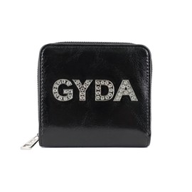 Jada GY-W291 Round Zipper Bifold Wallet with Rhinestone Logo, Black