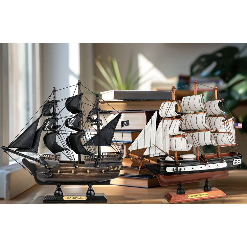 SAILINGSTORY Wooden Pirate Ship Model Black Pearl Sailing Ship Decor