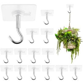 JDBZYDM 14 PCS Adhesive Ceiling Hooks, No Drill Ceiling Hooks for Hanging Small Plants, Lantern, Wind Chimes, Decorations
