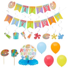 Sparkle and Bash 59 Piece Art Birthday Party Decorations Kit with - Art Party Balloons, Banner, Swirl Cutouts, Honeycomb Table Centerpieces - Birthday Kit