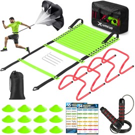 X-UMEUS Agility Ladder Speed Training Equipment Set-20ft Agility Ladder,12 Soccer Cones,4 Hurdles, Jump Rope, Running Parachute| Basketball Football Soccer Training Equipment for Kids Youth Adults