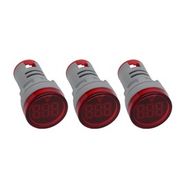 Shopcorp Round LED Voltage Meter Indicator – AC20-500V, 22 mm Digital Voltmeter for Home or Industrial Equipment and Mount Panels in Operating Rooms and Distribution Boxes (3 Pack red)