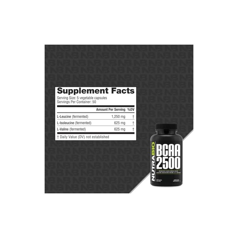 NutraBio- BCAA 2500 Aminoácidos de Cadena Ramizada Apoya el Nuevo